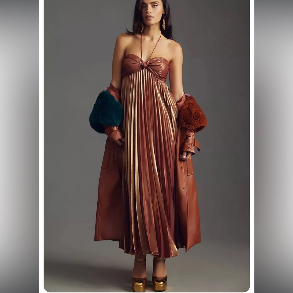 by anthropologie plisse halter dress